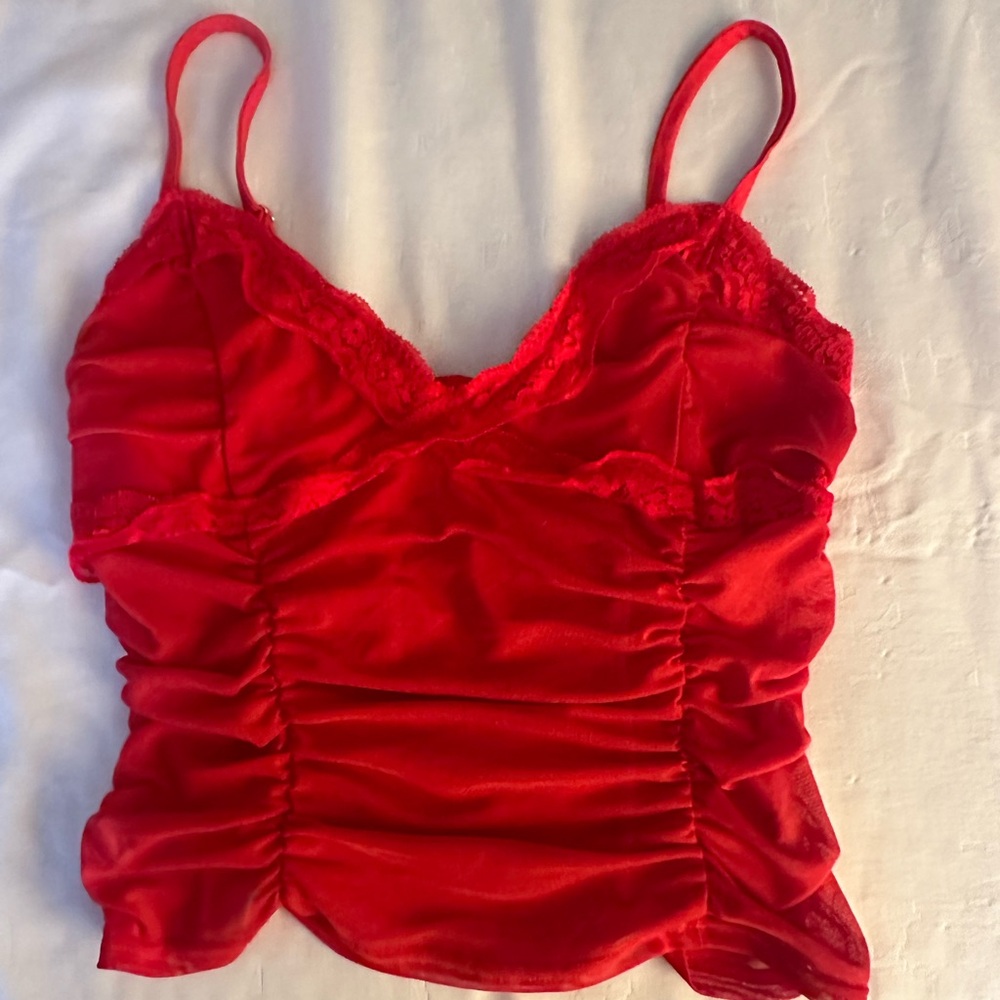 Red Satin Lace Trim Camisole